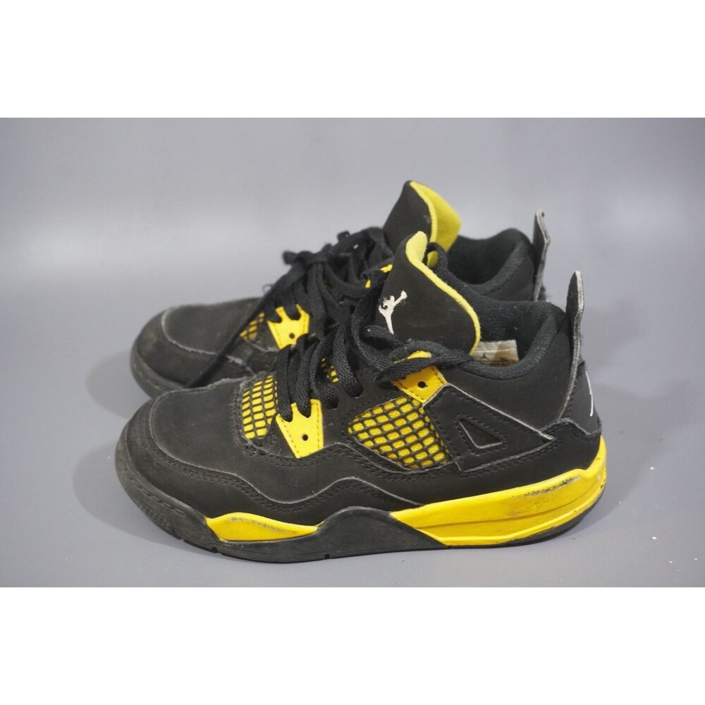 Nike Air Jordan 4 Retro Thunder PS Size 12C Little Kids Black Yellow BQ7669-017